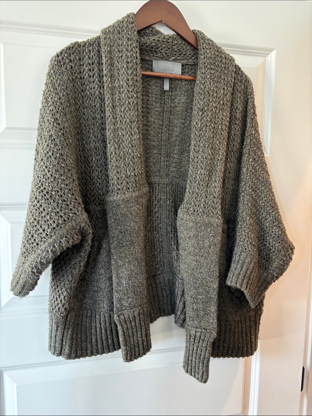 Open-Front Olive Knit Pocket Cardigan Sweater - Women